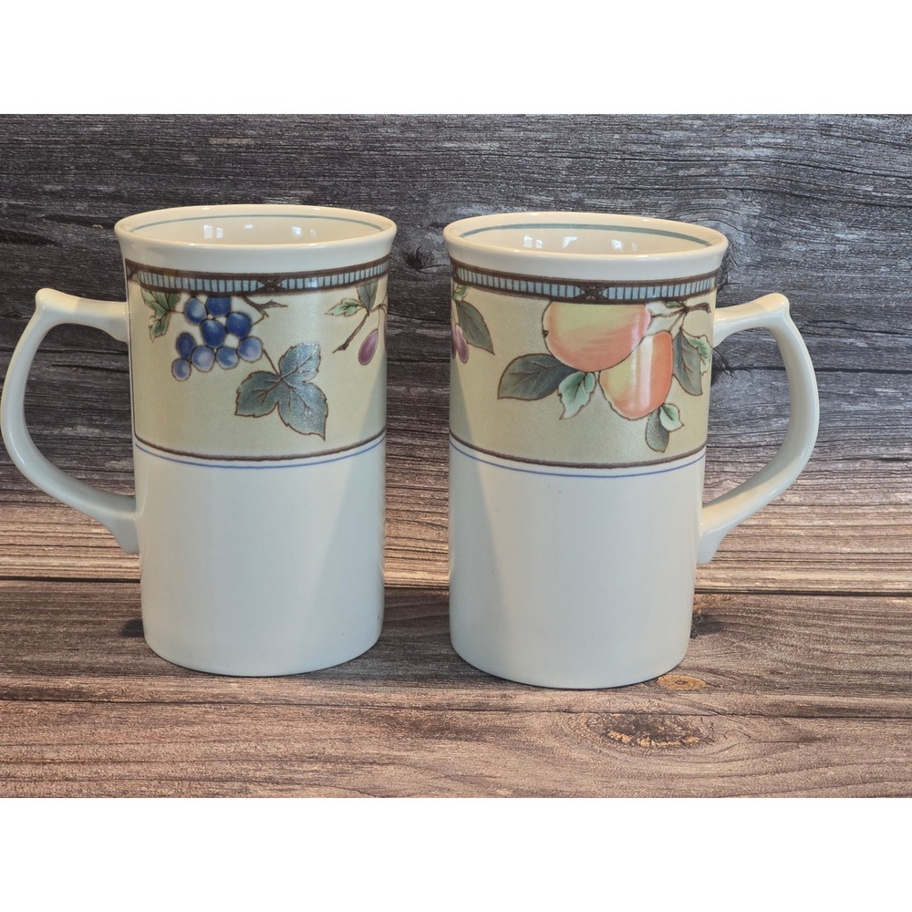 Mikasa Intaglio Garden Harvest CAC29 Coffee Mugs Set of 2 Fruit Pattern 4.75in